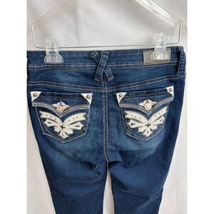 Vintage Hydraulic Y2K Dark Wash Bootcut Jeans Embellished Low Rise Size 7/8